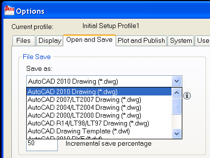 where is save dialog box file in autocad 2005